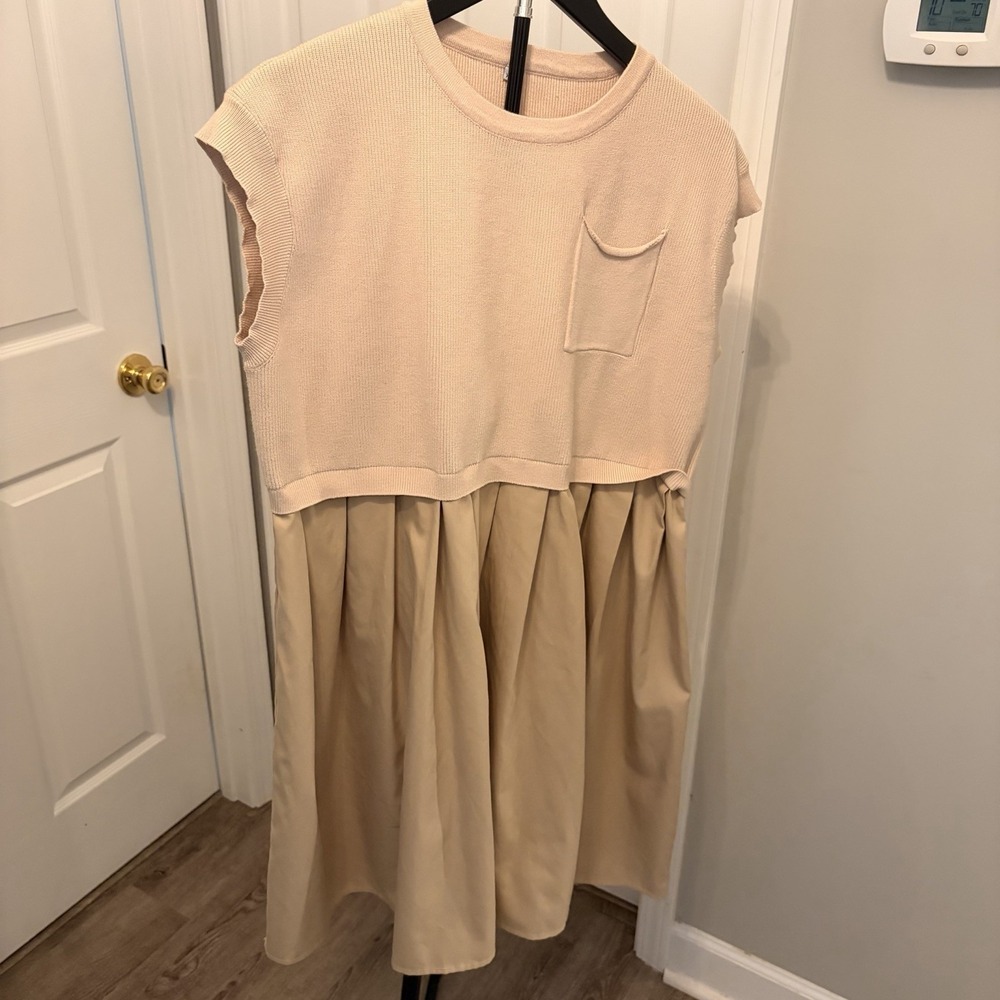 Mixed Media Combo Midi Dress Sweater Skirt 2-in-1 Layered Look Minimalist Luxury